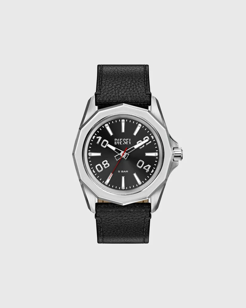 Diesel Stinger Uhr mit schwarzem Lederarmband - Uhren - Herren - Schwarz Schwarz