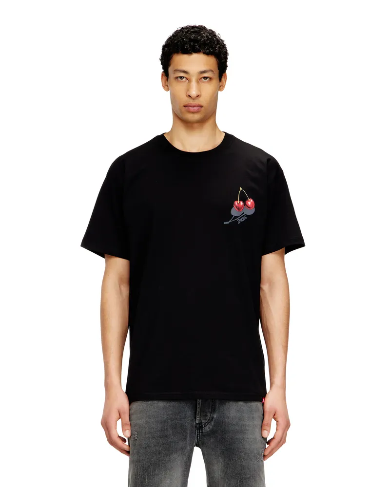 Diesel Baumwoll-T-Shirt mit Kirschmotiv - T-Shirts - Unisex - Schwarz Schwarz