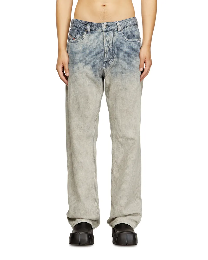 Diesel Relaxed Jeans Regular Waist 1980 D-Eeper, Mittelblau, Knopfverschluss Blau