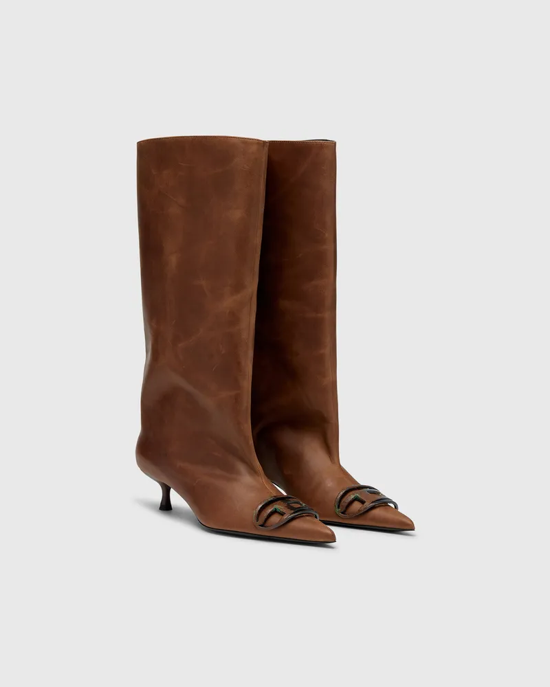 Diesel D-Venus-Kniehohe Stiefel aus Fettleder - Stiefel - Damen - Braun Braun