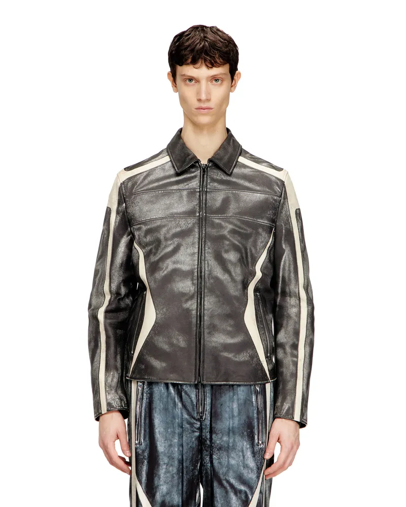 Diesel Leder-Coachjacke mit Biker-Print - Lederjacken - Herren - Bunt Bunt