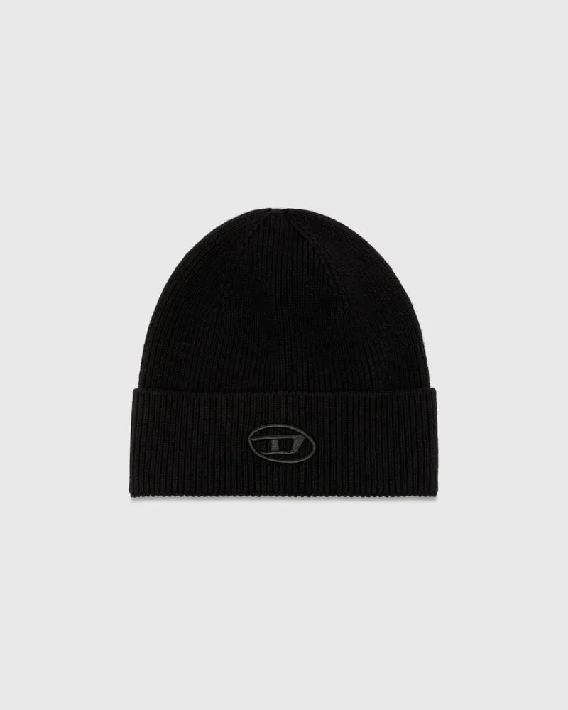 Diesel Gerippte Beanie-Mütze mit D-Stickerei - Mützen - Unisex - Schwarz Schwarz