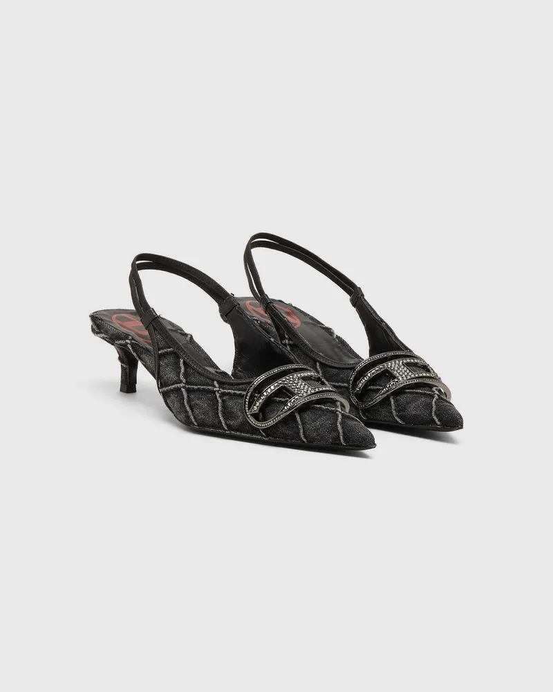 Diesel D-Venus-Crystal-Logo Stepp-Denim-Slingback-Pumps - Pumps - Damen - Schwarz Schwarz