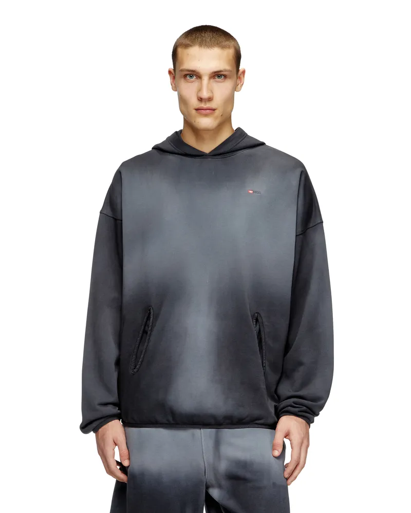 Diesel Verblasster Kapuzenpullover mit Mikro-Logo - Sweatshirts - Herren - Schwarz Schwarz