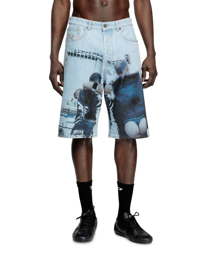 Diesel Denim-Shorts mit verblasstem Print - Denim Kurze Hose - Unisex - Blau Blau