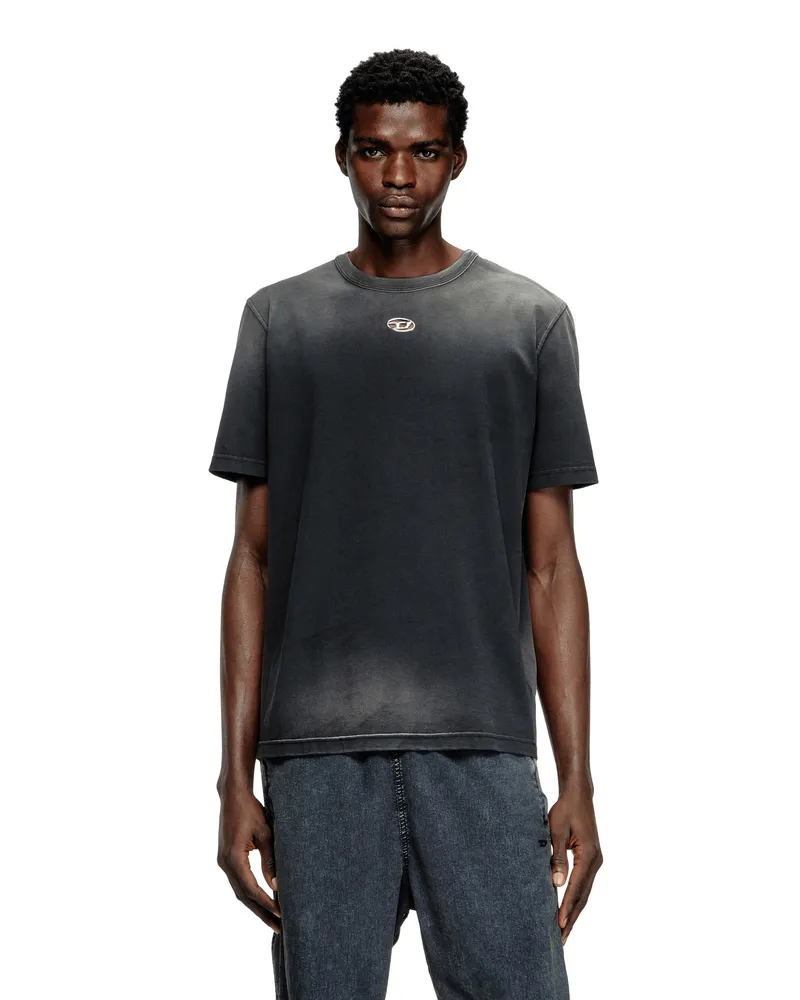 Diesel Verblasstes T-Shirt mit Cutout-Oval D - T-Shirts - Herren - Schwarz Schwarz