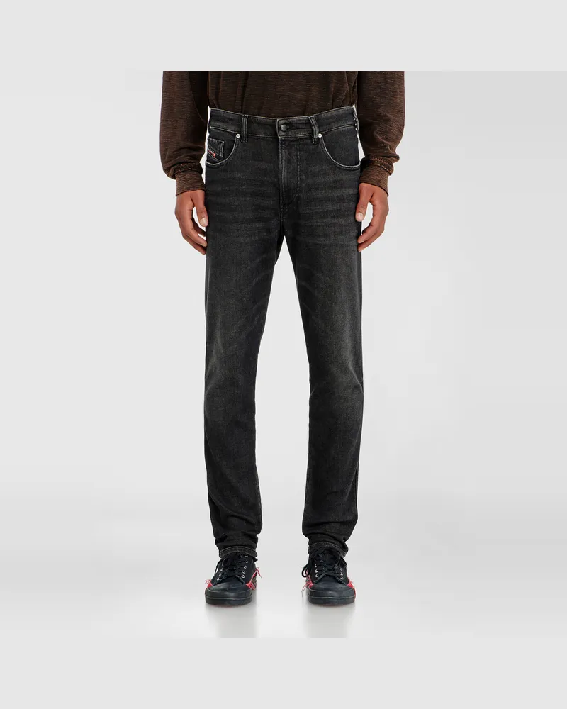 Diesel Slim Regular Waist 2062 D-Strukt Joggjeans, Schwarz/Dunkelgrau, Reißverschluss Schwarz