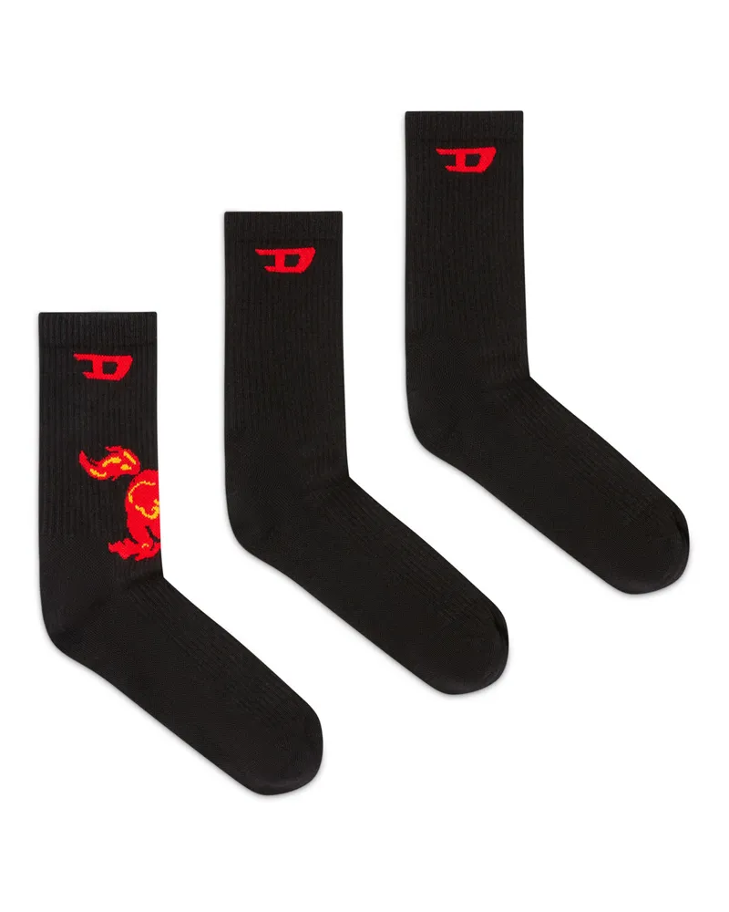 Diesel Dreierpack Baumwollsocken mit Pferd und Logo - Socken - Herren - Schwarz Schwarz
