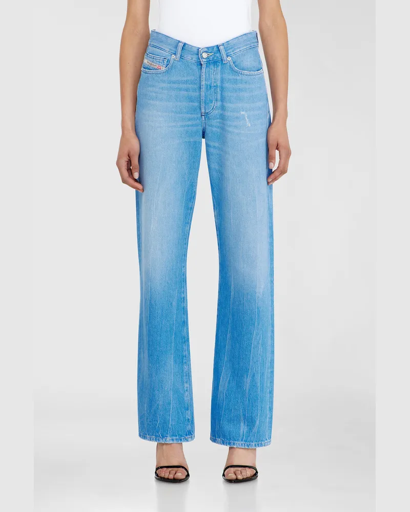 Diesel Regular Jeans High Waist 1971 D-Sent, Hellblau, Knopfverschluss Blau