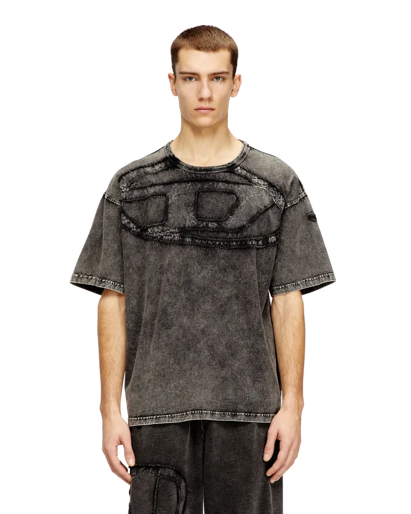 Diesel Lockeres Baumwoll-T-Shirt mit Oval-D-Applikation - T-Shirts - Herren - Schwarz Schwarz