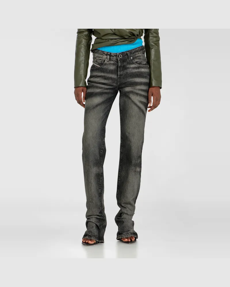 Diesel Regular Jeans Regular Waist D-Heel, Schwarz/Dunkelgrau, Knopfverschluss Schwarz