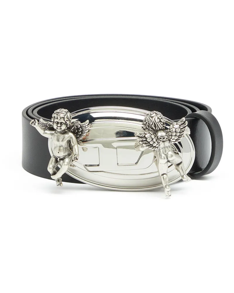 Diesel 3,5 cm Ledergürtel mit Oval D Schnalle und Cherub - Gürtel - Damen - Schwarz Schwarz