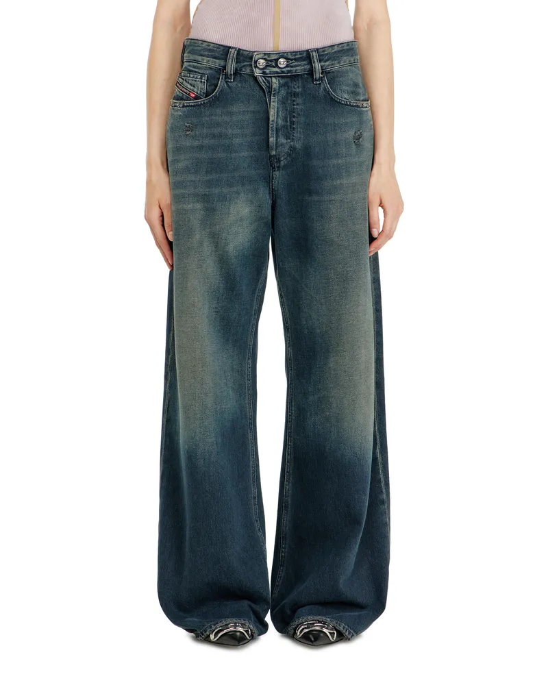 Diesel Relaxed Jeans Low Waist 1996 D-Sire, Dunkelblau, Knopfverschluss Blau