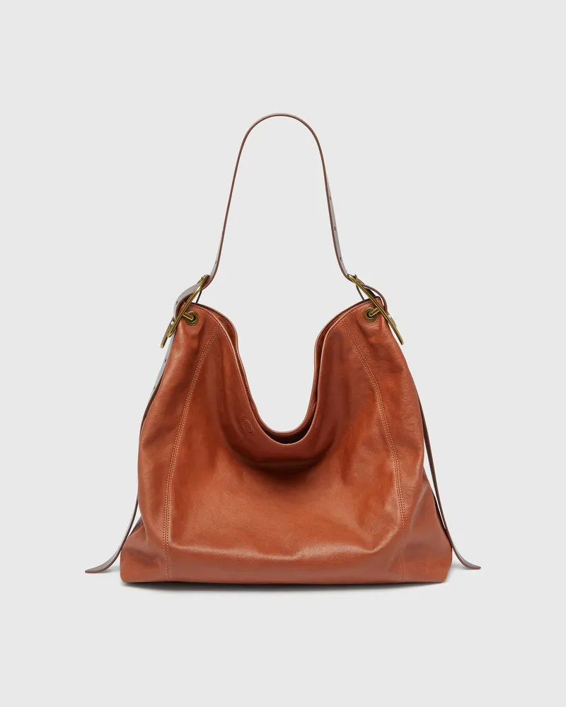 Diesel D-Line-Hobo-Tasche aus glänzendem, geknittertem Leder - Schultertaschen - Damen - Braun Braun
