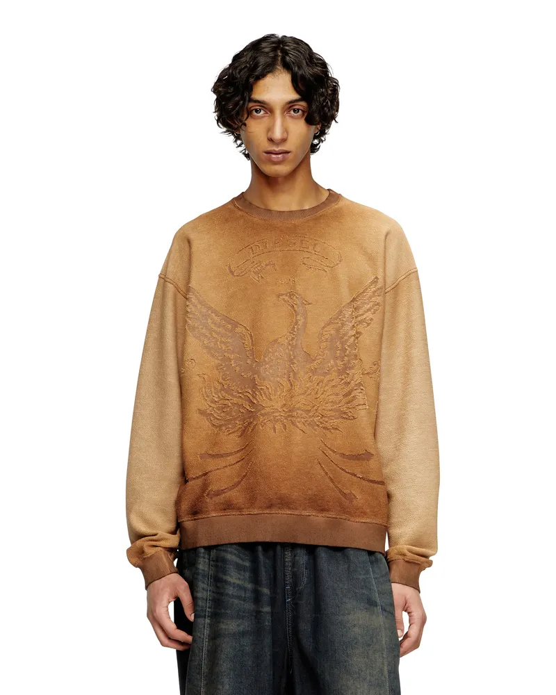 Diesel Verblasstes Sweatshirt mit Devoré-Phoenix-Logo - Sweatshirts - Herren - Braun Braun