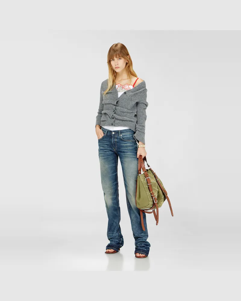 Diesel Kurze Strickjacke aus gewalktem Strick mit gekräuselter Struktur - Strickwaren - Damen - Grau Grau