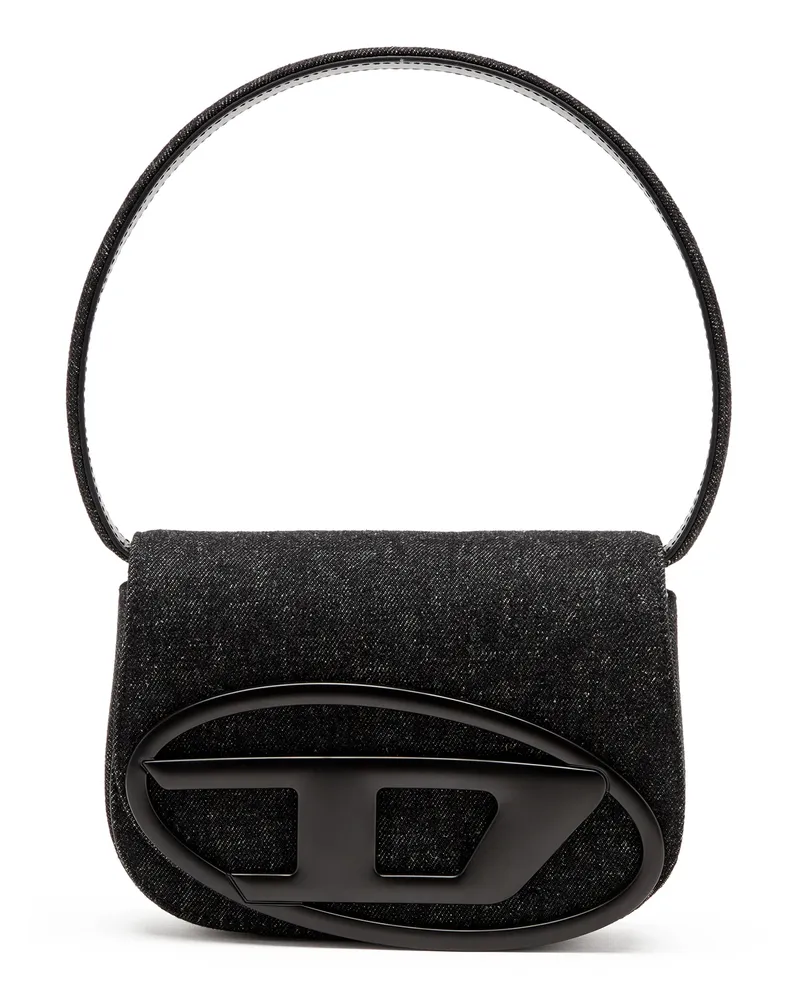 Diesel 1DR-Ikonische Schultertasche aus gewaschenem Denim - Schultertaschen - Damen - Schwarz Schwarz