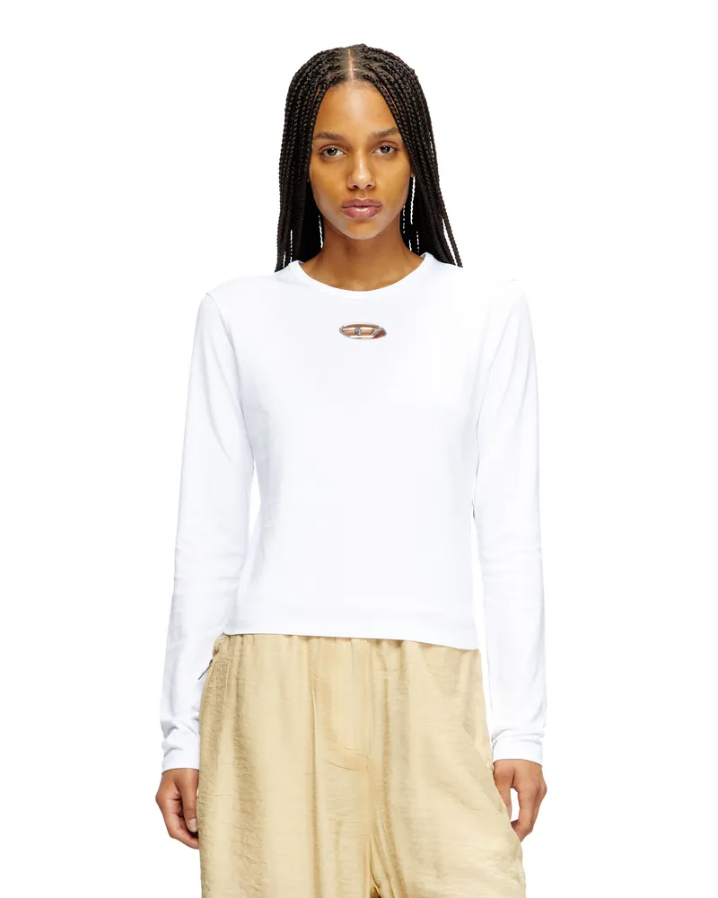 Diesel Langarm-Oberteil mit Oval D-Ausschnitt - T-Shirts - Damen - Weiss Weiss