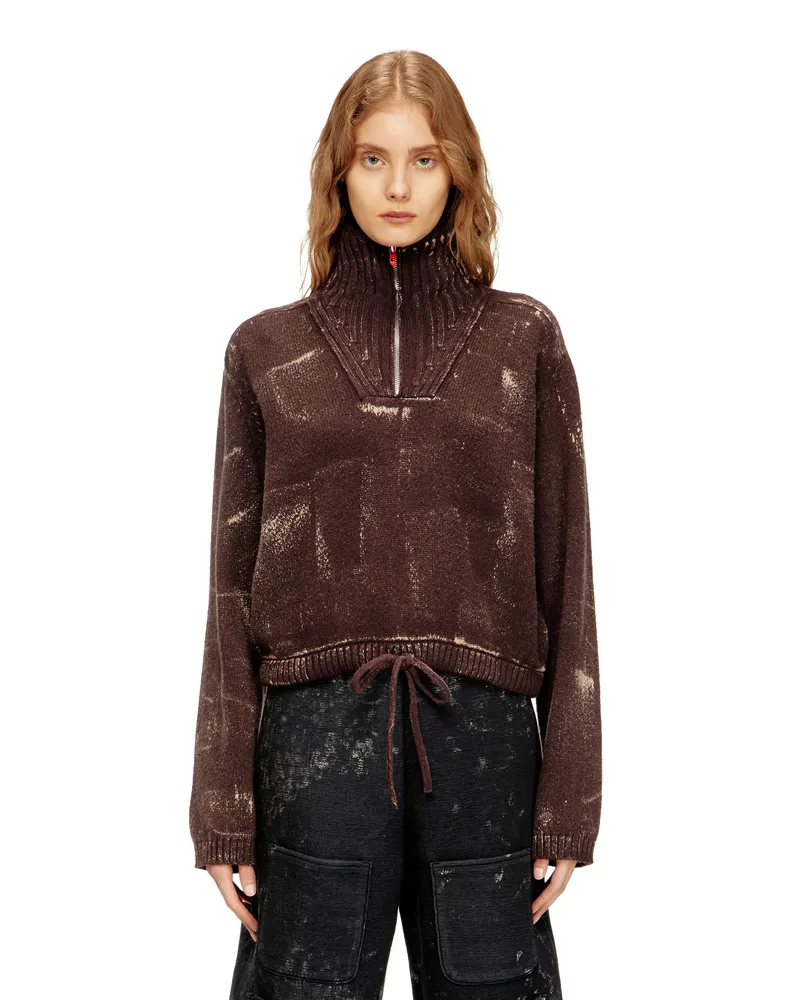 Diesel Half-Zip-Pullover mit Used-Effekt - Strickwaren - Damen - Braun Braun