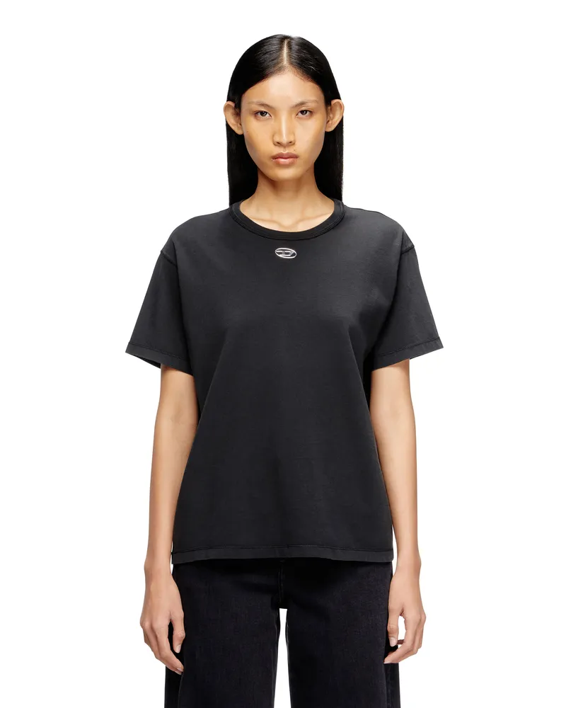 Diesel Baumwoll-T-Shirt mit metallischem Oval D - T-Shirts - Damen - Schwarz Schwarz
