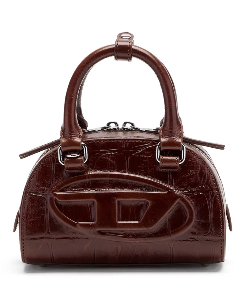 Diesel 1DR Dome-Kleine-Bowlingtasche aus Leder in Krokodilleder-Optik - Schultertaschen - Damen - Braun Braun
