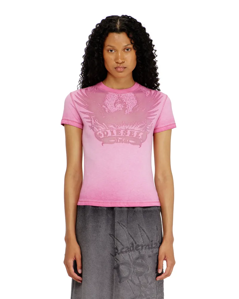 Diesel Slim T-shirt mit dévoré Phoenix - T-Shirts - Damen - Rosa Rosa