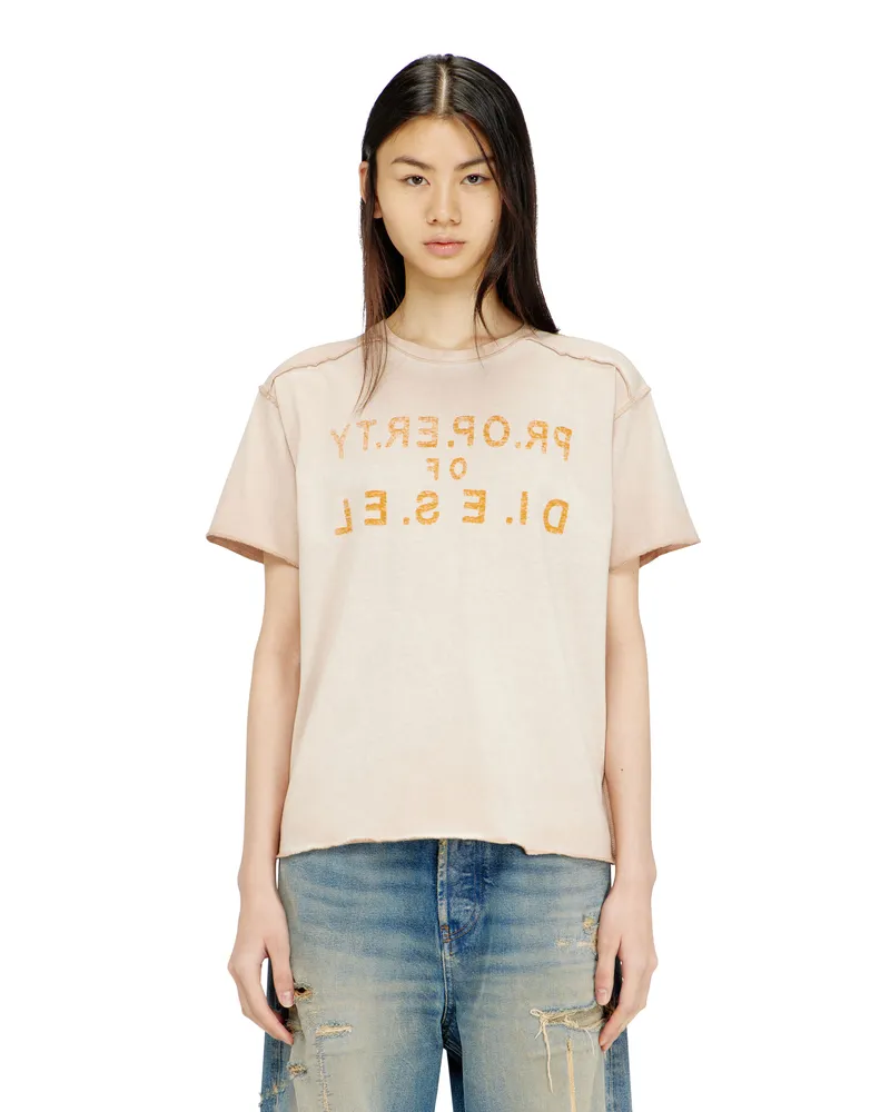 Diesel Reguläres Baumwoll-T-Shirt mit D-Applikation - T-Shirts - Damen - Beige Beige