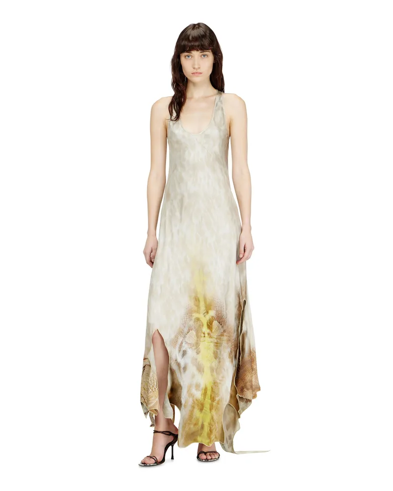 Diesel Langes Satinkleid mit Saum in Lederoptik - Kleider - Damen - Beige Beige