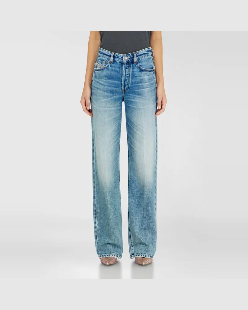 Diesel Regular Jeans High Waist 1971 D-Sent, Hellblau, Knopfverschluss Blau