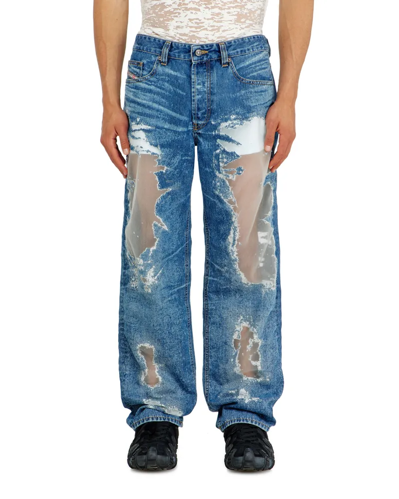 Diesel Regular Jeans Regular Waist 2024 D-Macs, Mittelblau, Knopfverschluss Blau