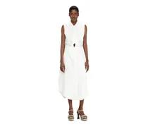 Midikleid aus Leinenmischung mit Knotendetail - Kleider - Damen - Weiss