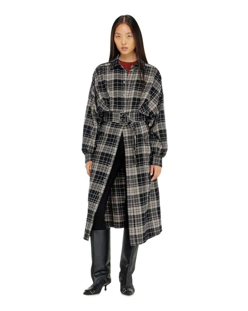 Diesel Midikleid aus kariertem Flanell mit breitem Gürtel - Kleider - Damen - Bunt Bunt