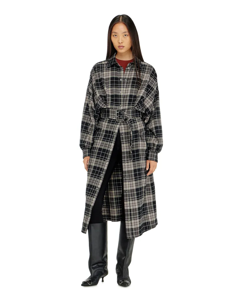 Diesel Midikleid aus kariertem Flanell mit breitem Gürtel - Kleider - Damen - Bunt Bunt