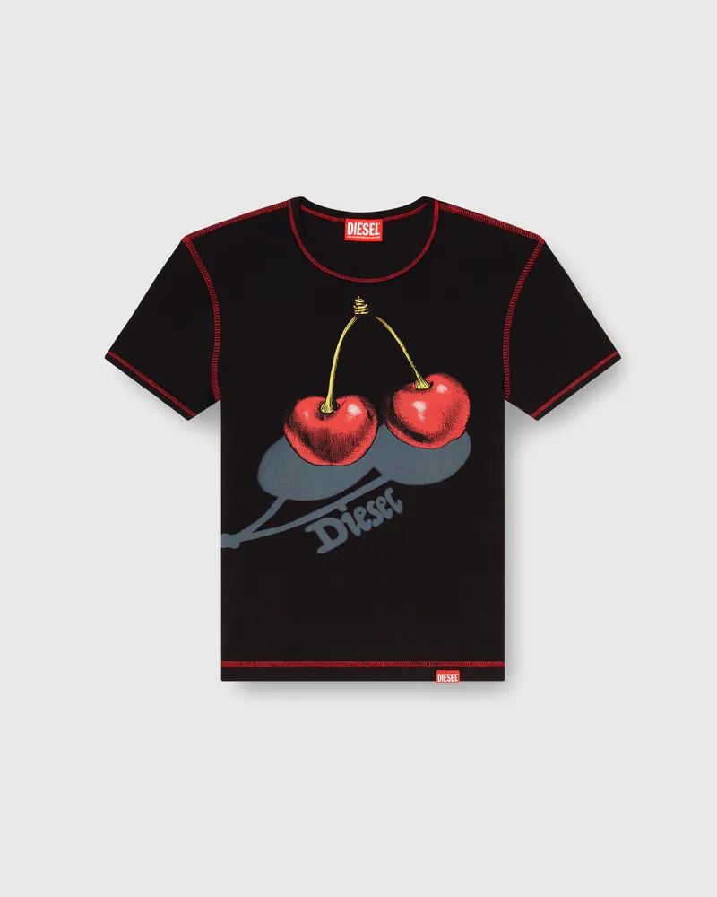 Diesel Schlank geschnittenes Baumwoll-T-Shirt mit Kirschdruck - T-Shirts - Damen - Schwarz Schwarz
