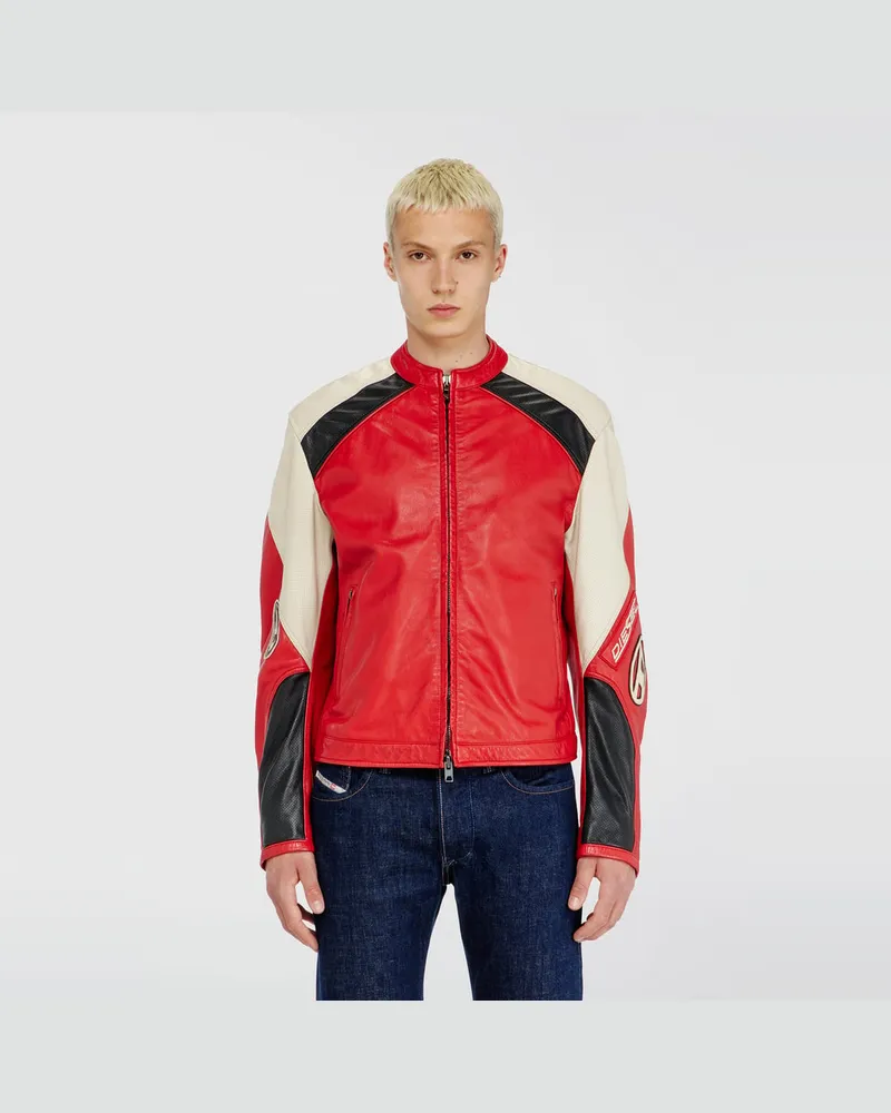 Diesel Bikerjacke aus perforiertem Colour-Block-Leder - Lederjacken - Herren - Bunt Bunt
