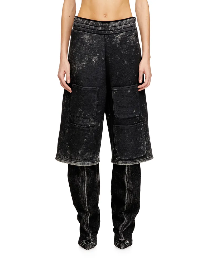 Diesel Weit geschnittene Shorts aus Scuba mit Marmoreffekt - Kurze Hosen - Unisex - Schwarz Schwarz