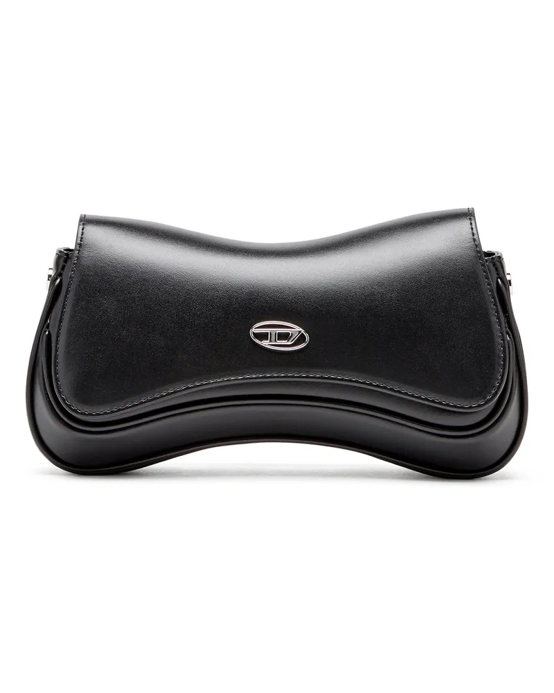 Diesel Play-Schultertasche aus semiglänzendem Leder - Abendtaschen - Damen - Schwarz Schwarz