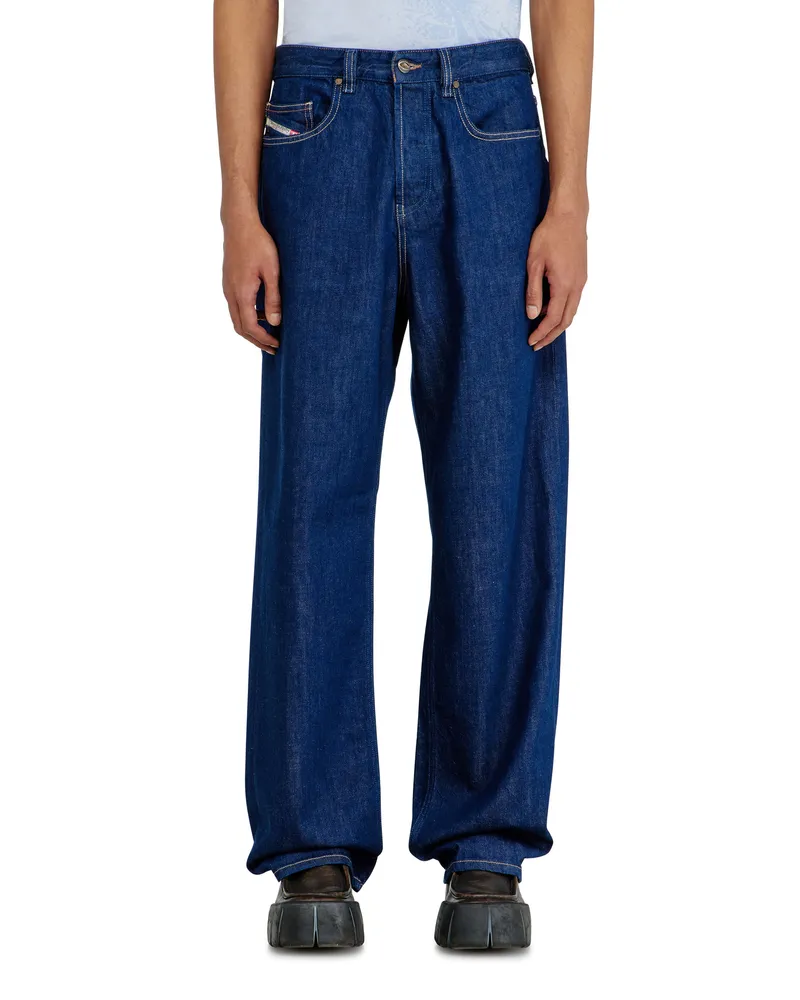 Diesel Relaxed Jeans Low Waist 2001 D-Macro, Dunkelblau, Knopfverschluss Blau