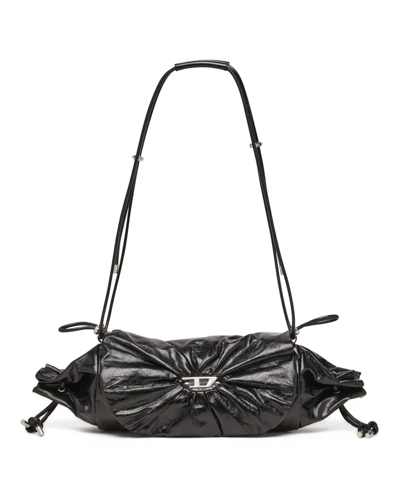 Diesel Scrunch-D-Schultertasche aus Knitter-Leder - Schultertaschen - Damen - Schwarz Schwarz