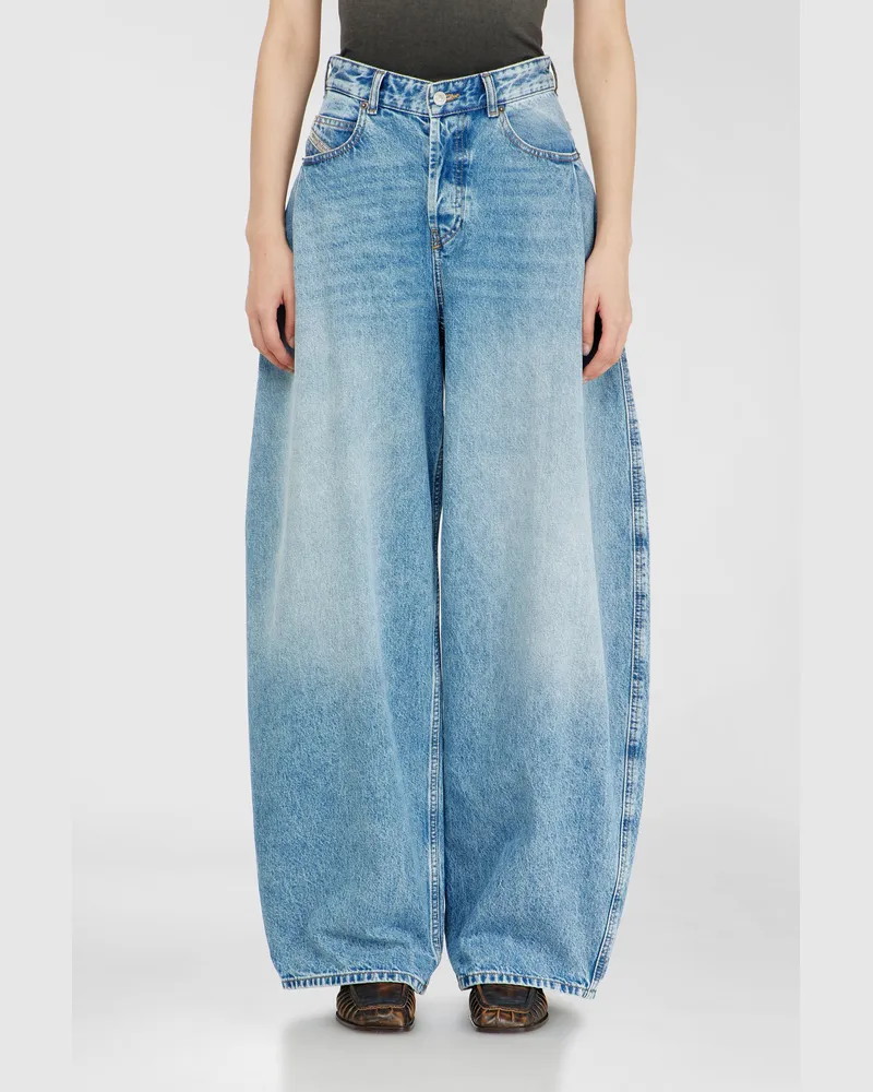 Diesel Relaxed Jeans High Waist 1987 D-Khelz, Hellblau, Knopfverschluss Blau