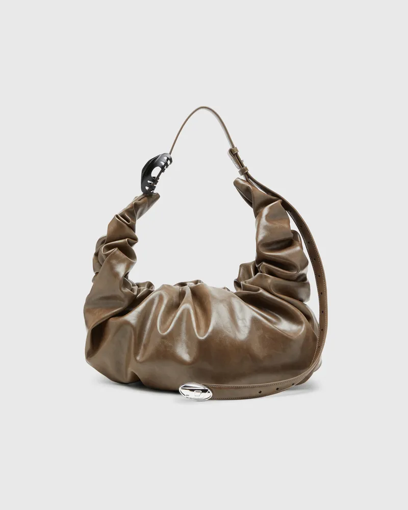 Diesel Grab-D-Große zerknitterte Hobo-Tasche - Schultertaschen - Damen - Beige Beige