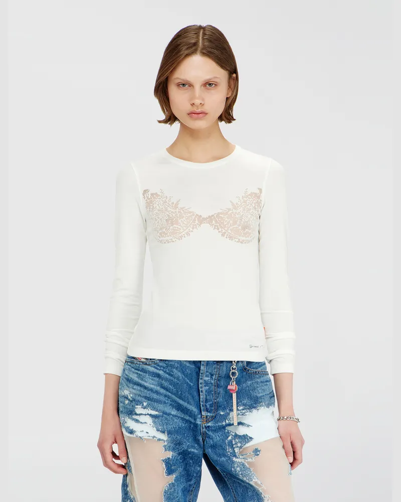 Diesel Top mit devoré-Spitze-Effekt - T-Shirts - Damen - Weiss Weiss