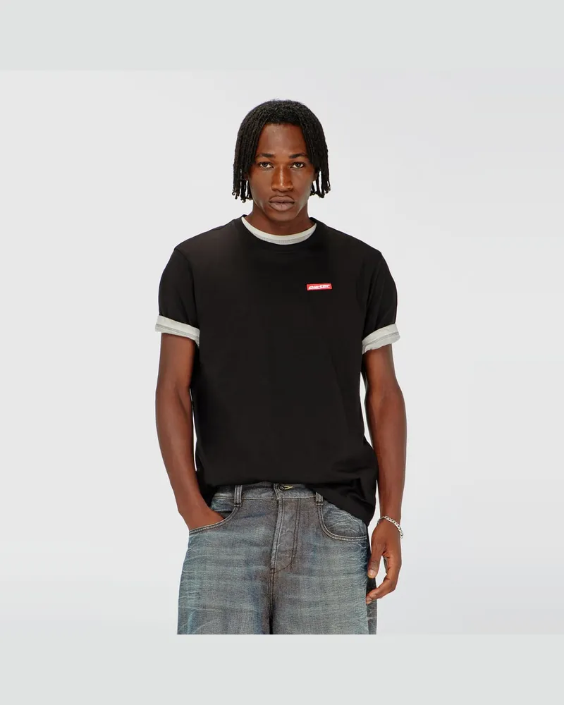 Diesel T-Shirt aus Baumwolle mit Logo patch - T-Shirts - Herren - Schwarz Schwarz