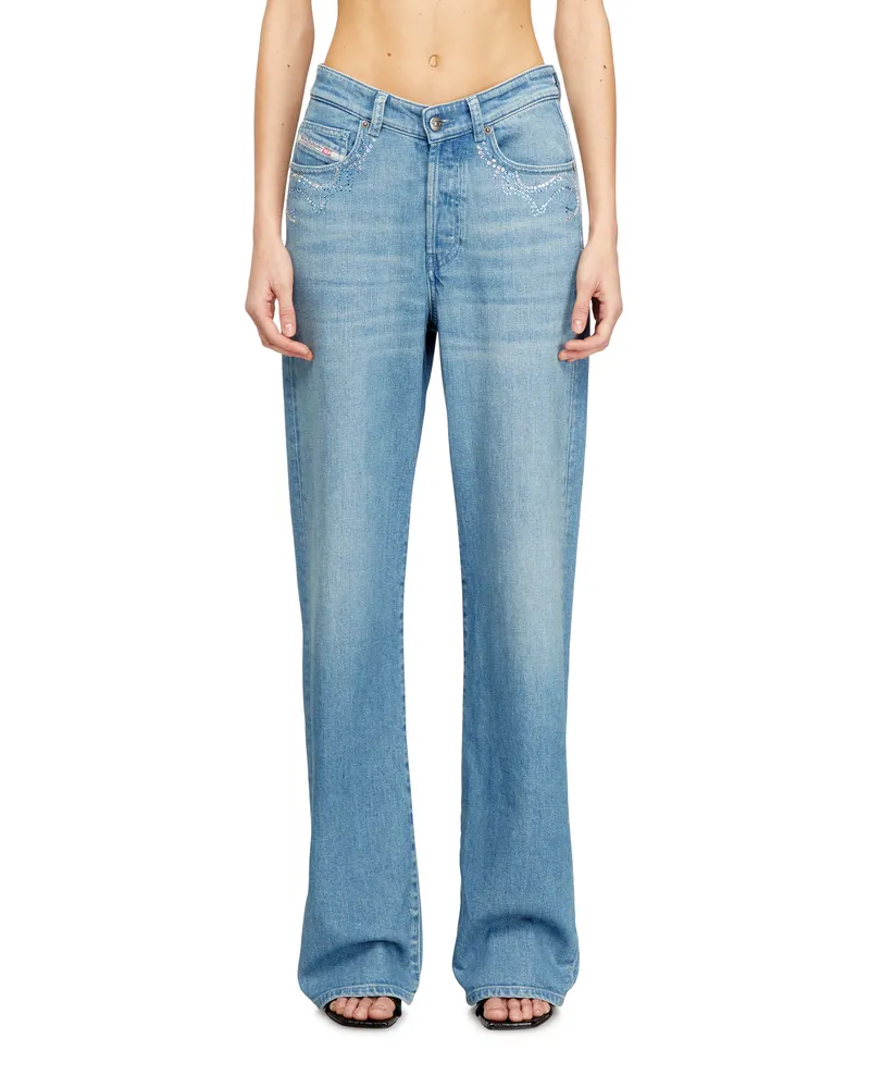 Diesel Regular Jeans High Waist 1971 D-Sent, Dunkelblau, Knopfverschluss Blau