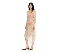 Midikleid aus Satin mit Blumenmuster und Spitzenbesatz - Kleider - Damen - Bunt