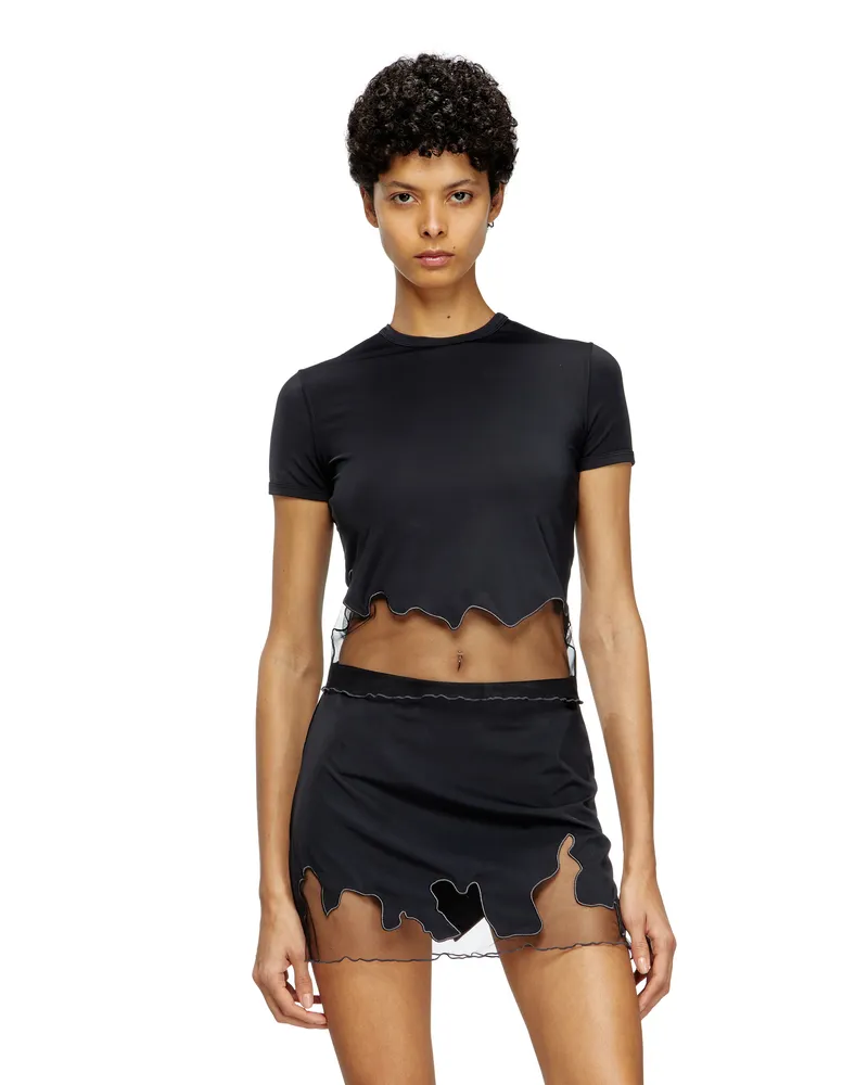 Diesel T-Shirt aus Nylon mit Einsatz aus Tüll - T-Shirts - Damen - Schwarz Schwarz