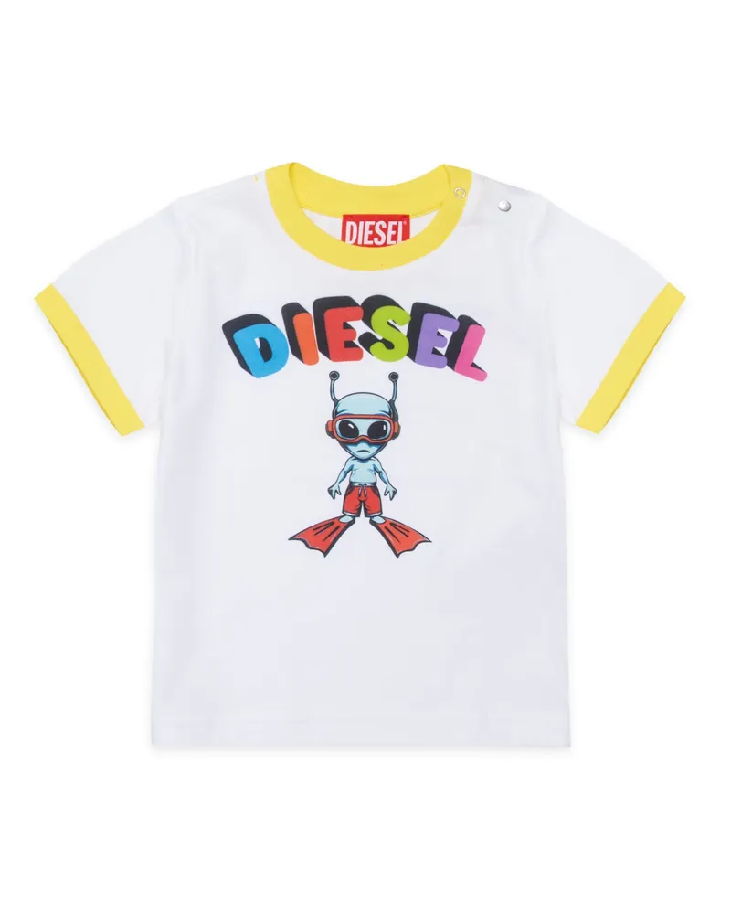 Diesel Ring-T-Shirt mit mehrfarbigem Alien-Logo - Beachwear - Herren - Weiss Weiss