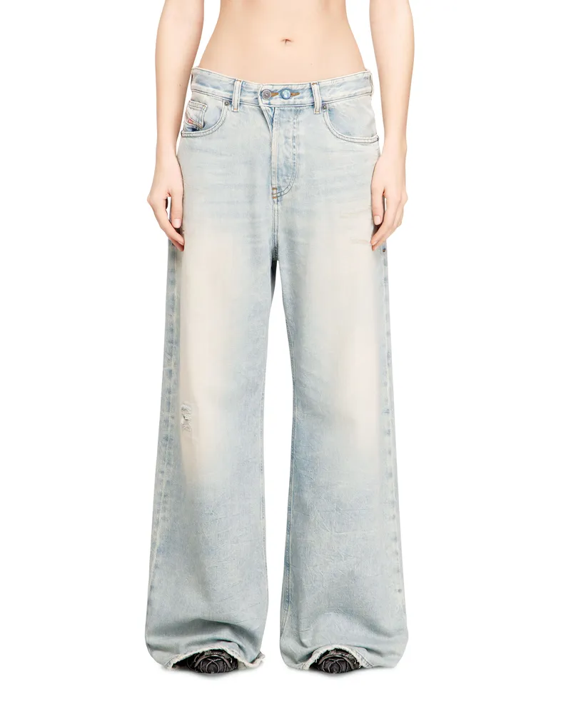 Diesel Relaxed Jeans Low Waist 1996 D-Sire, Hellblau, Knopfverschluss Blau