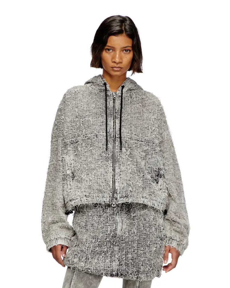 Diesel Jacke mit Kapuze aus Bouclé-Denim - Denim jacken - Damen - Grau Grau