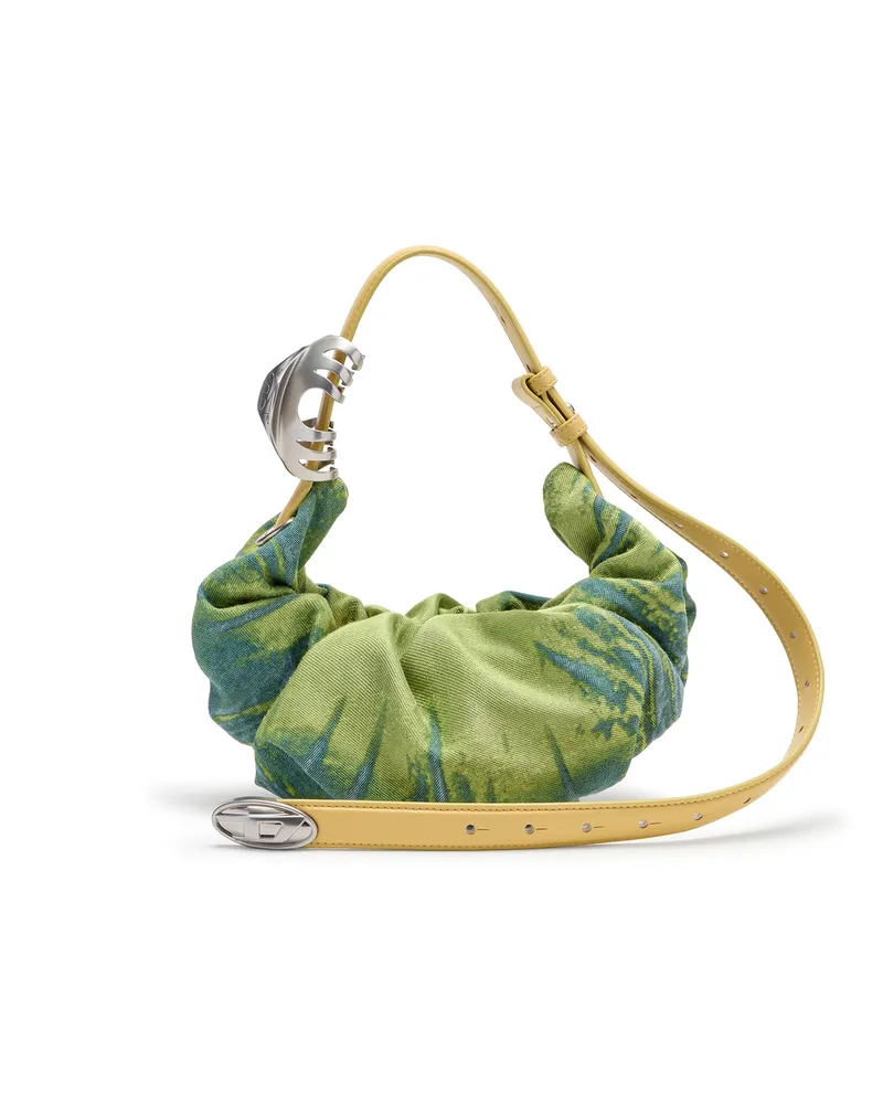 Diesel Grab-D-Scrunched Hobo-Tasche aus Satin-Denim - Schultertaschen - Damen - Grün Grün